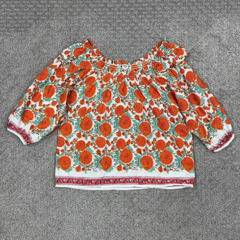 Ivy Jane Top Womens Small Orange Floral Off Shoulder Boho Peasant Cottagecore